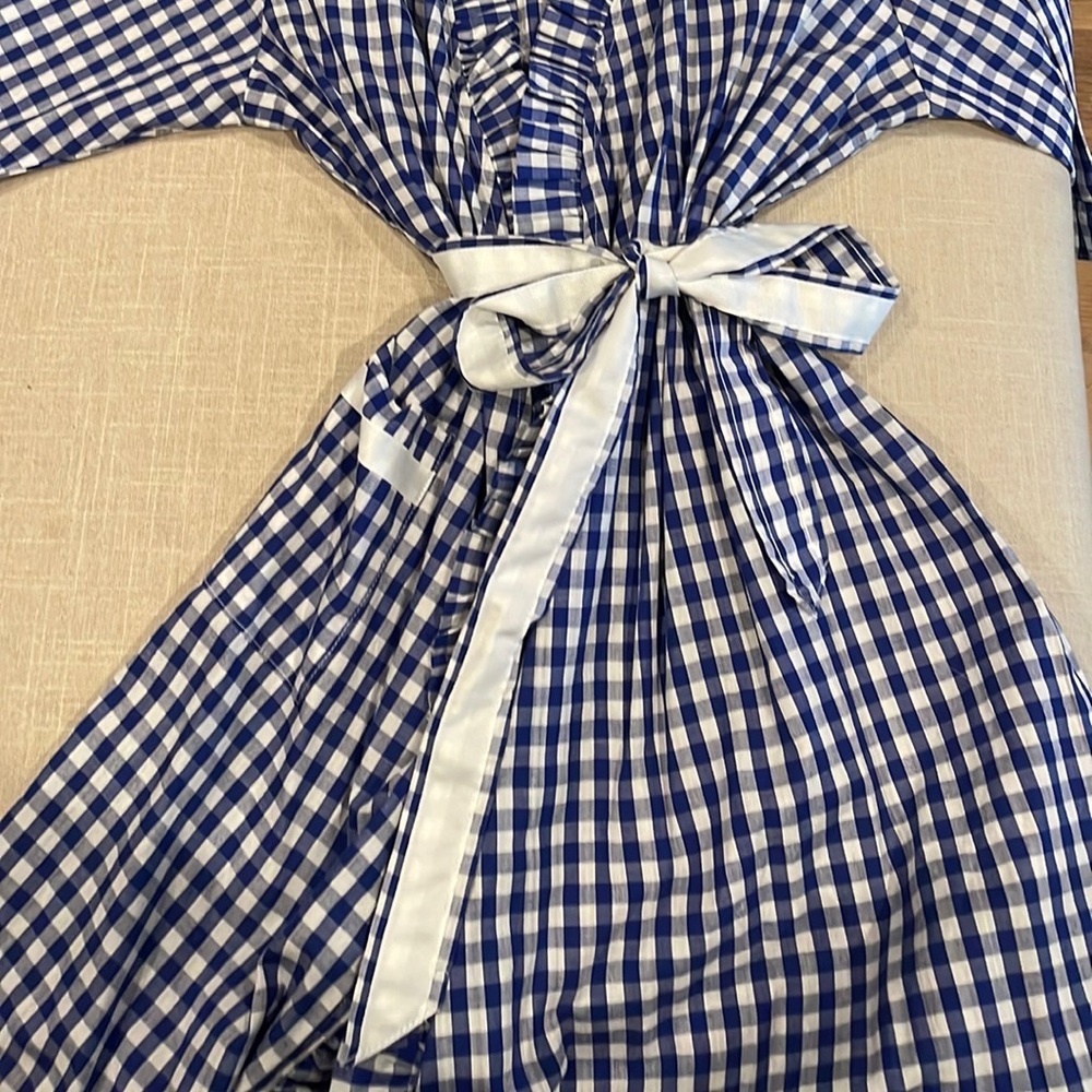 Mainstreet collection Blue Gingham Ruffle Robe “V” initial S/M - Picture 4 of 5